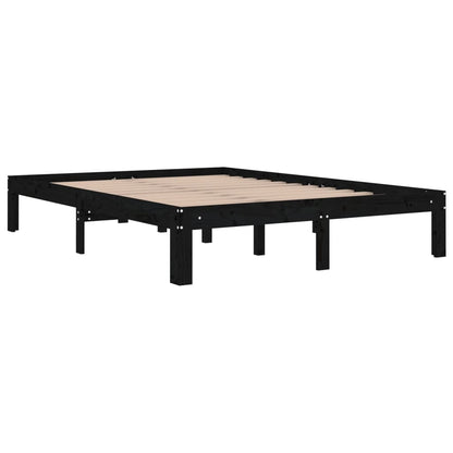 Bed Frame Black Solid Wood 135X190 Cm Double