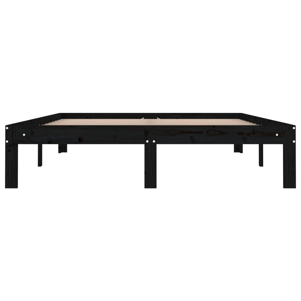 Bed Frame Black Solid Wood 135X190 Cm Double