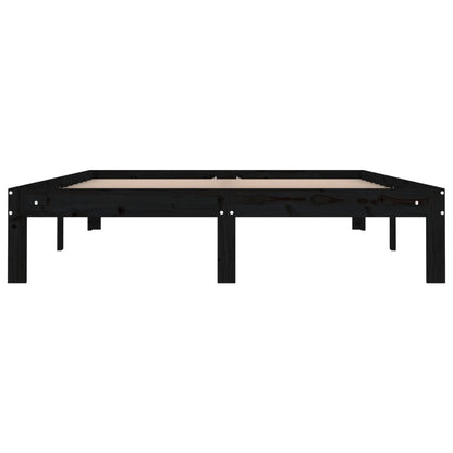 Bed Frame Black Solid Wood 135X190 Cm Double