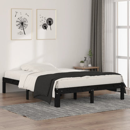 Bed Frame Black Solid Wood 135X190 Cm Double