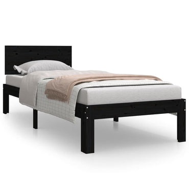 Bed Frame Black Solid Wood 75X190 Cm Small Single