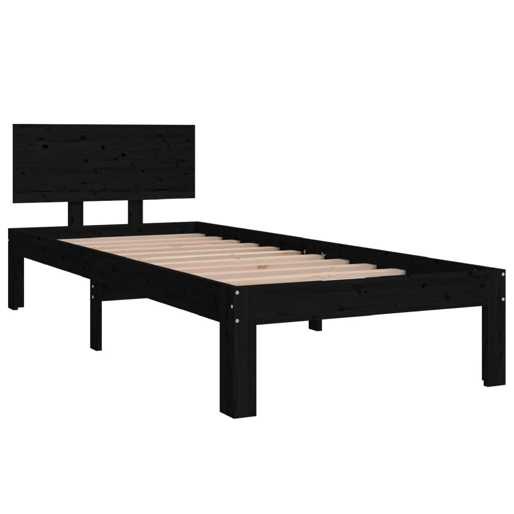 Bed Frame Black Solid Wood 75X190 Cm Small Single