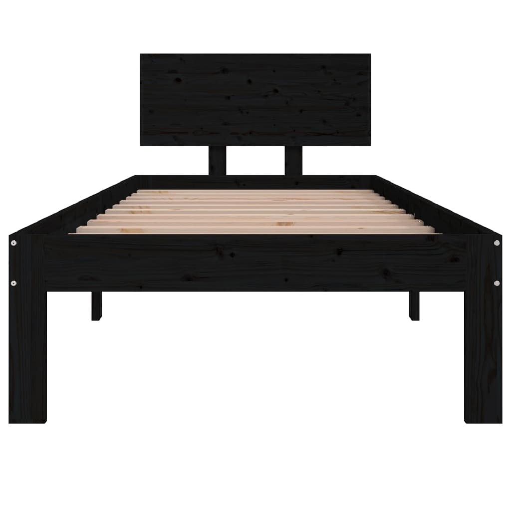 Bed Frame Black Solid Wood 75X190 Cm Small Single