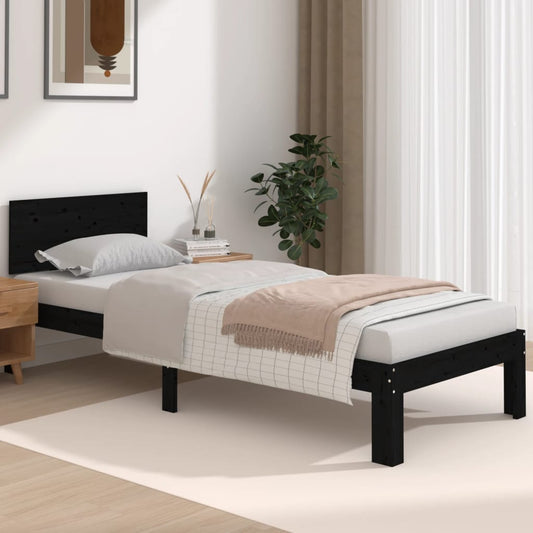 Bed Frame Black Solid Wood 75X190 Cm Small Single