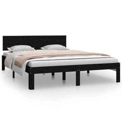 Bed Frame Without Mattress Black Solid Wood Pine 140X200Cm