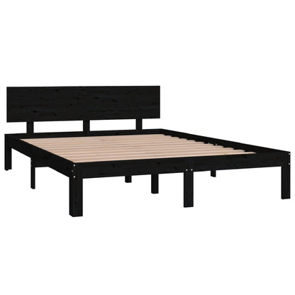 Bed Frame Without Mattress Black Solid Wood Pine 140X200Cm