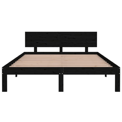 Bed Frame Without Mattress Black Solid Wood Pine 140X200Cm