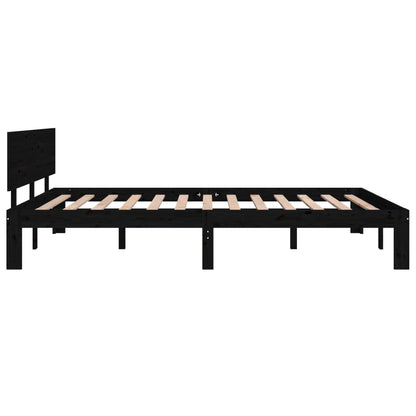 Bed Frame Without Mattress Black Solid Wood Pine 140X200Cm