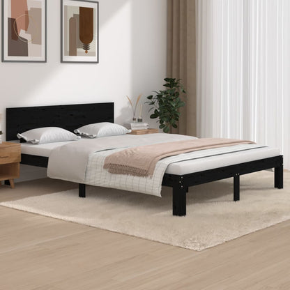 Bed Frame Without Mattress Black Solid Wood Pine 140X200Cm