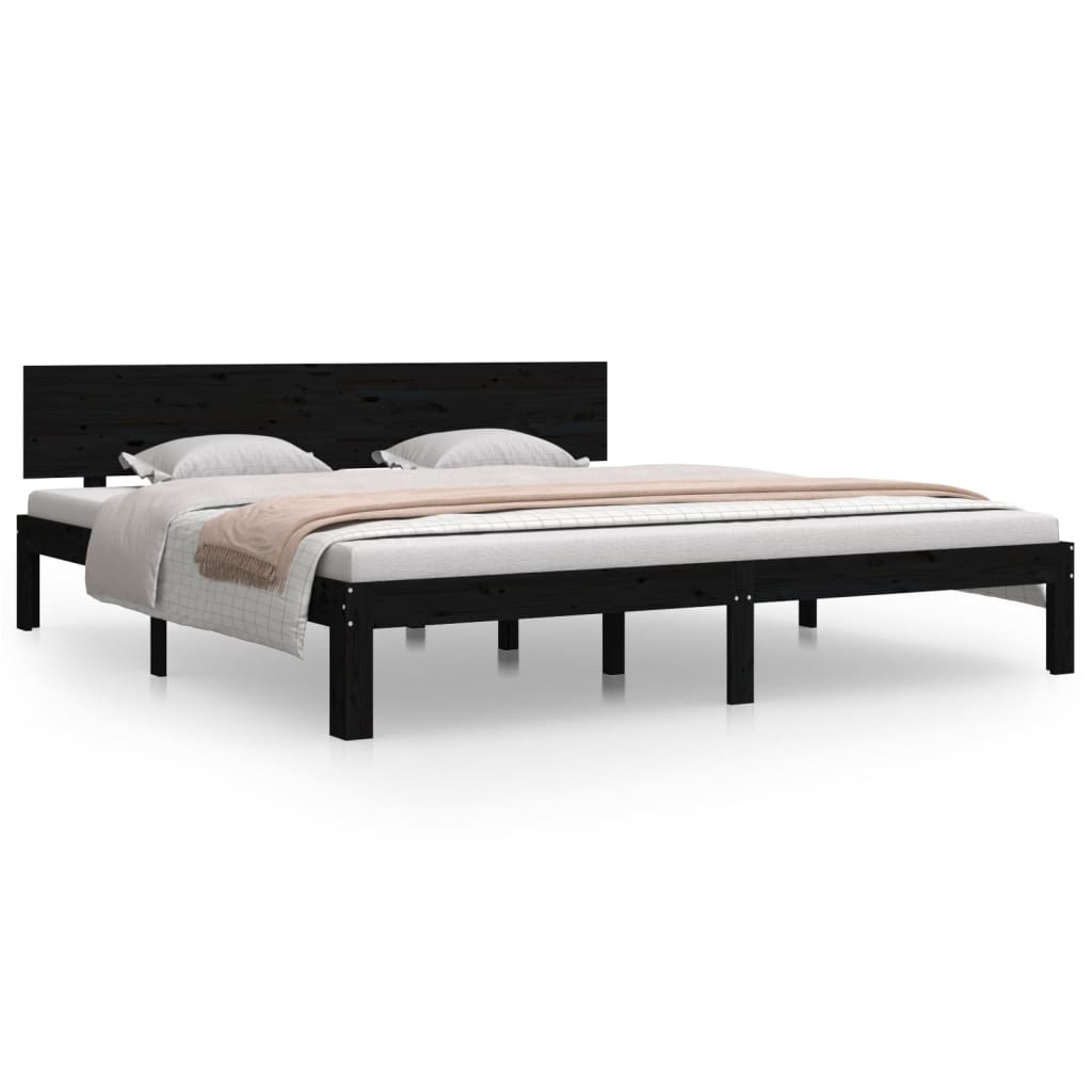 Bed Frame Black Solid Wood 180X200 Cm Super King Size