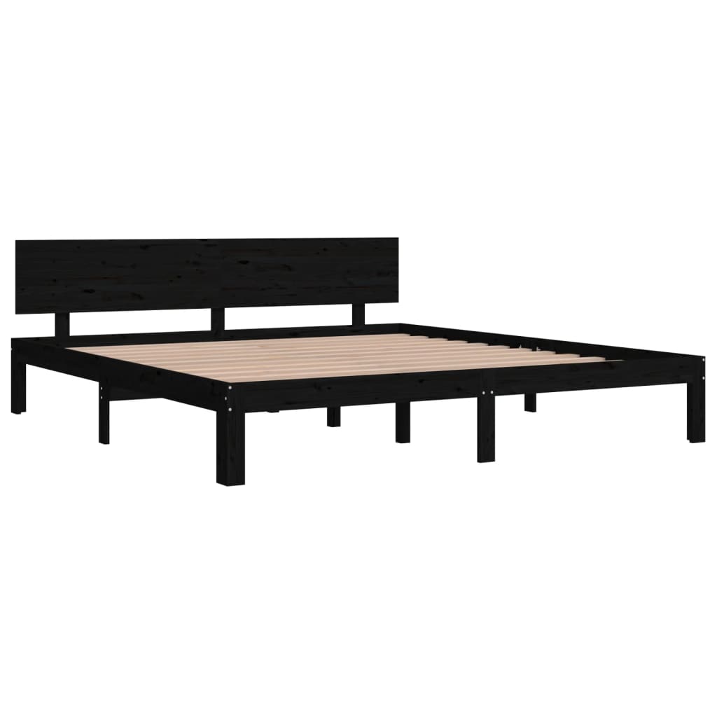 Bed Frame Black Solid Wood 180X200 Cm Super King Size