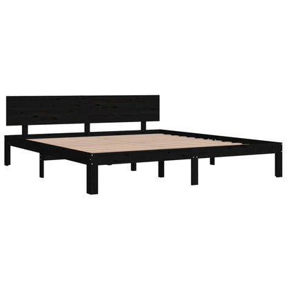 Bed Frame Black Solid Wood 180X200 Cm Super King Size