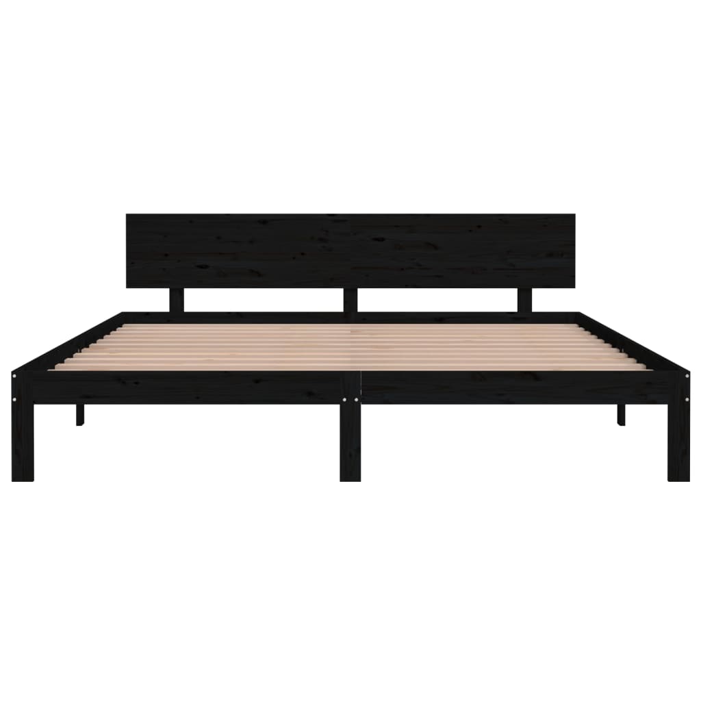 Bed Frame Black Solid Wood 180X200 Cm Super King Size