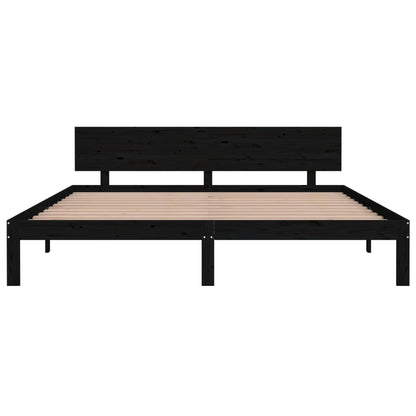 Bed Frame Black Solid Wood 180X200 Cm Super King Size