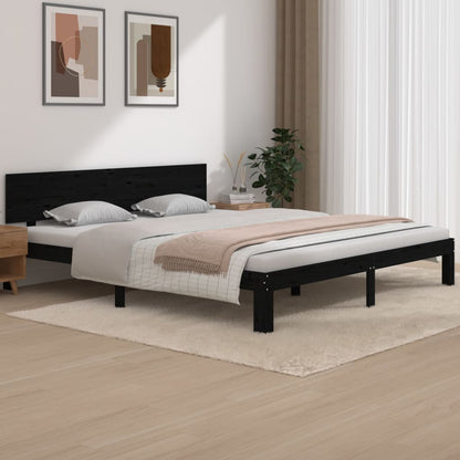 Bed Frame Black Solid Wood 180X200 Cm Super King Size