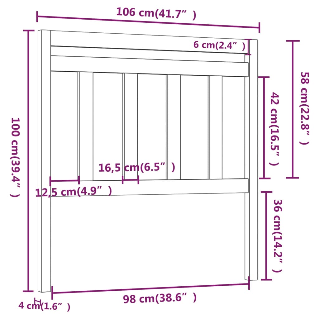 Bed Headboard Black 106X4X100 Cm Solid Wood Pine