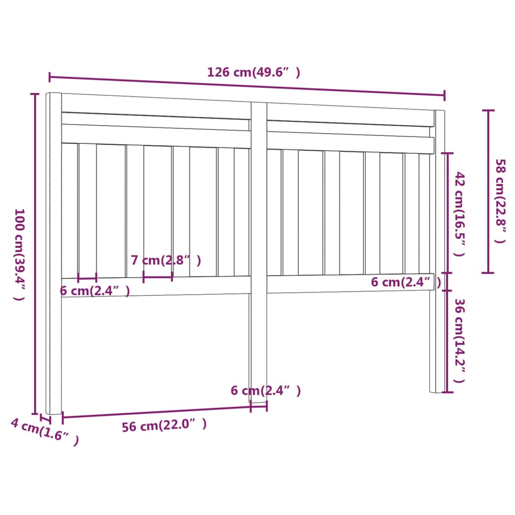 Bed Headboard Black 126X4X100 Cm Solid Wood Pine