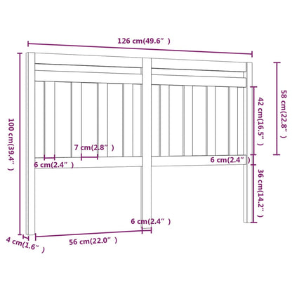 Bed Headboard Black 126X4X100 Cm Solid Wood Pine