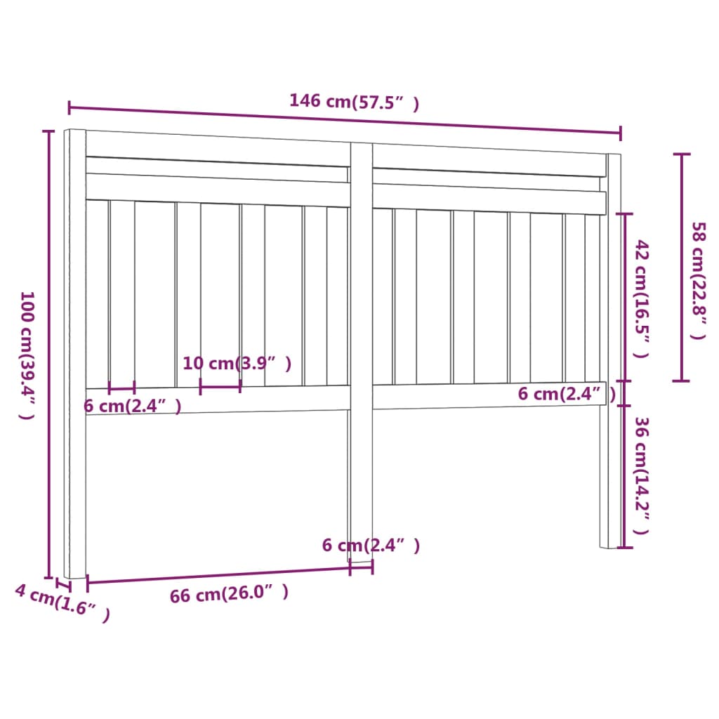 Bed Headboard Black 146X4X100 Cm Solid Wood Pine