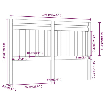 Bed Headboard Black 146X4X100 Cm Solid Wood Pine