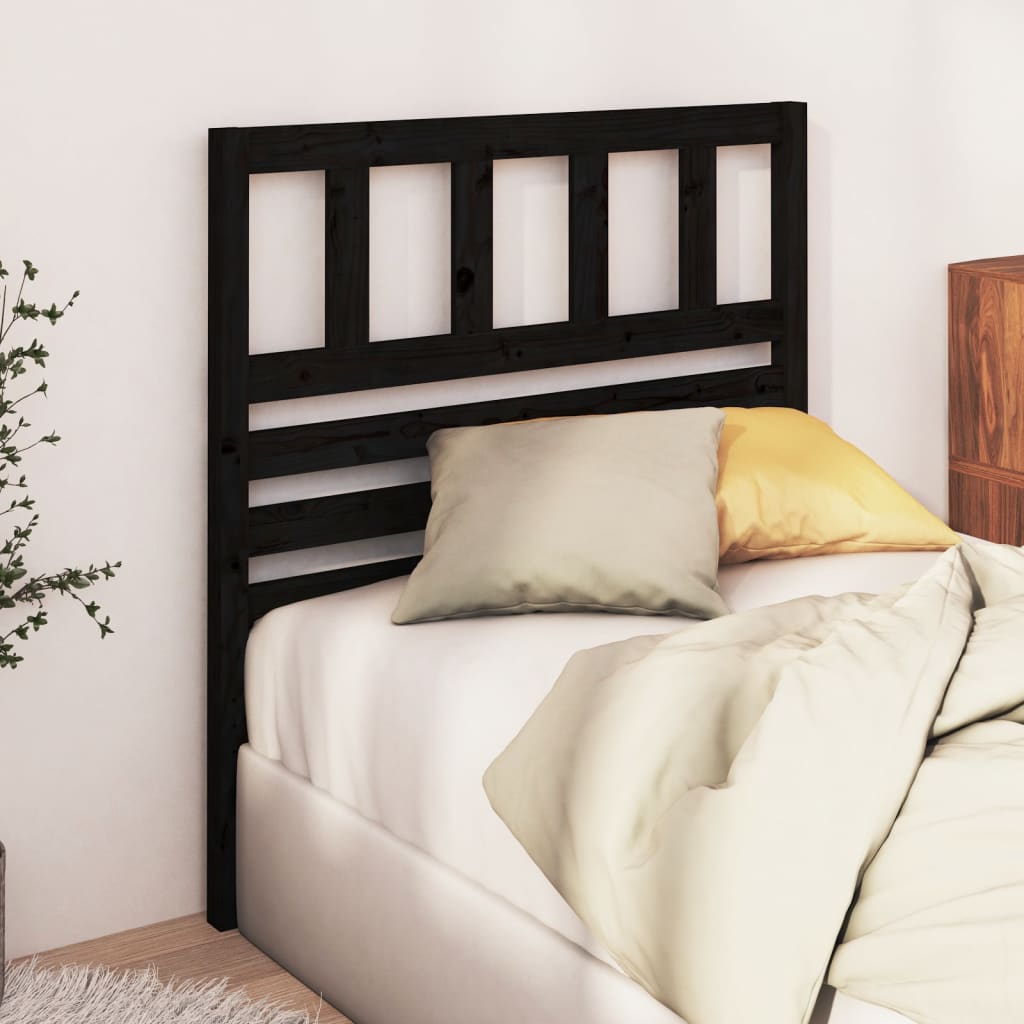 Bed Headboard Black 81X4X100 Cm Solid Wood Pine