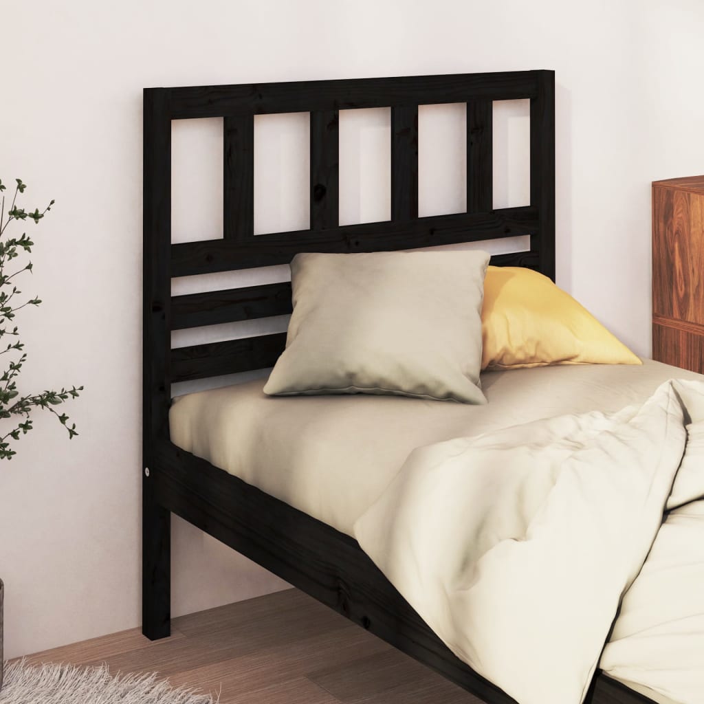 Bed Headboard Black 81X4X100 Cm Solid Wood Pine