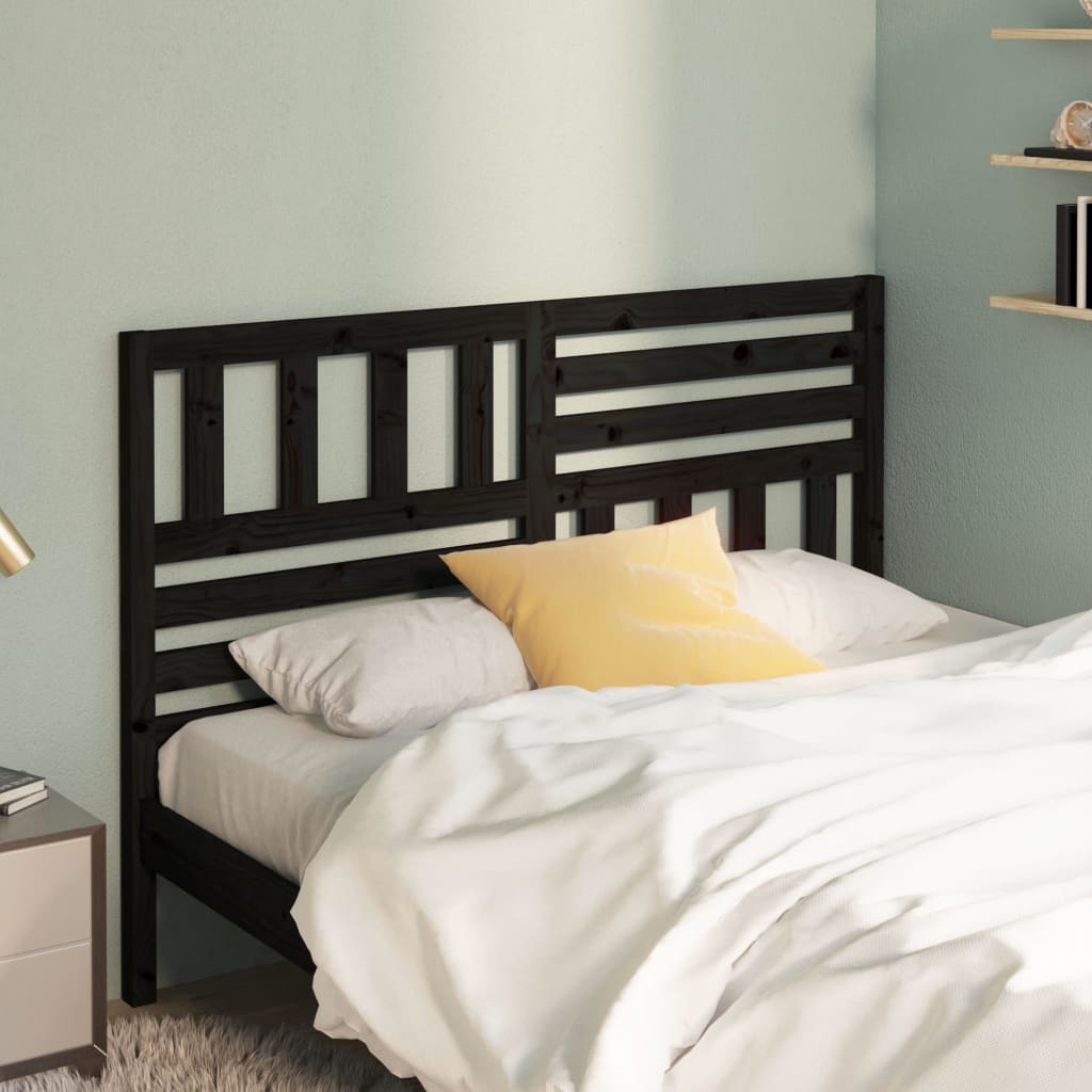 Bed Headboard Black 126X4X100 Cm Solid Wood Pine