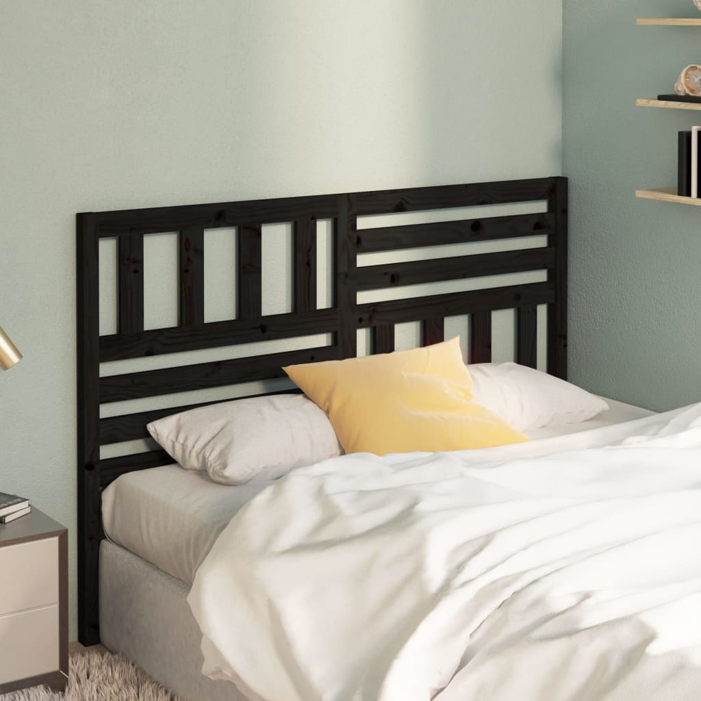 Bed Headboard Black 141X4X100 Cm Solid Wood Pine