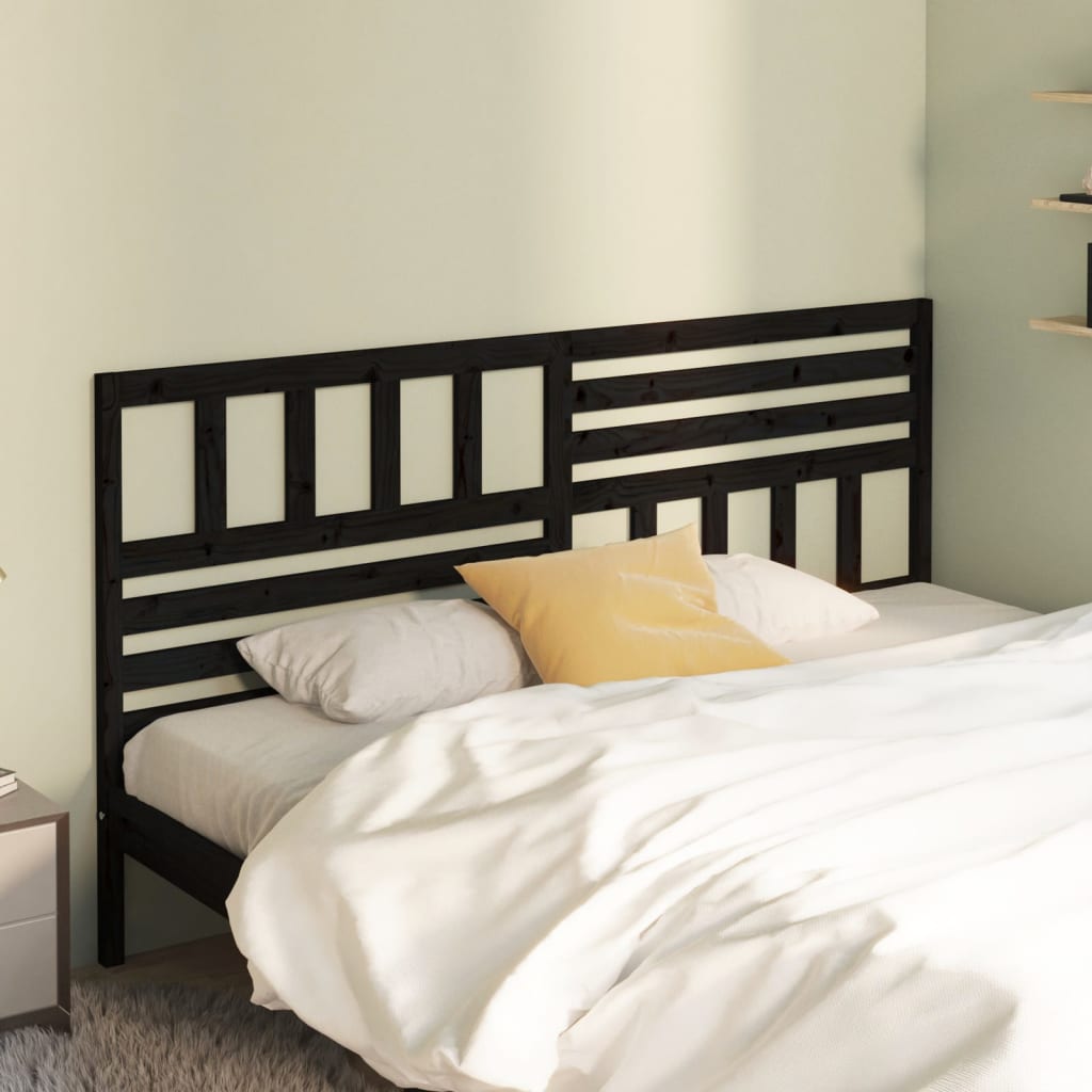 Bed Headboard Black 186X4X100 Cm Solid Wood Pine