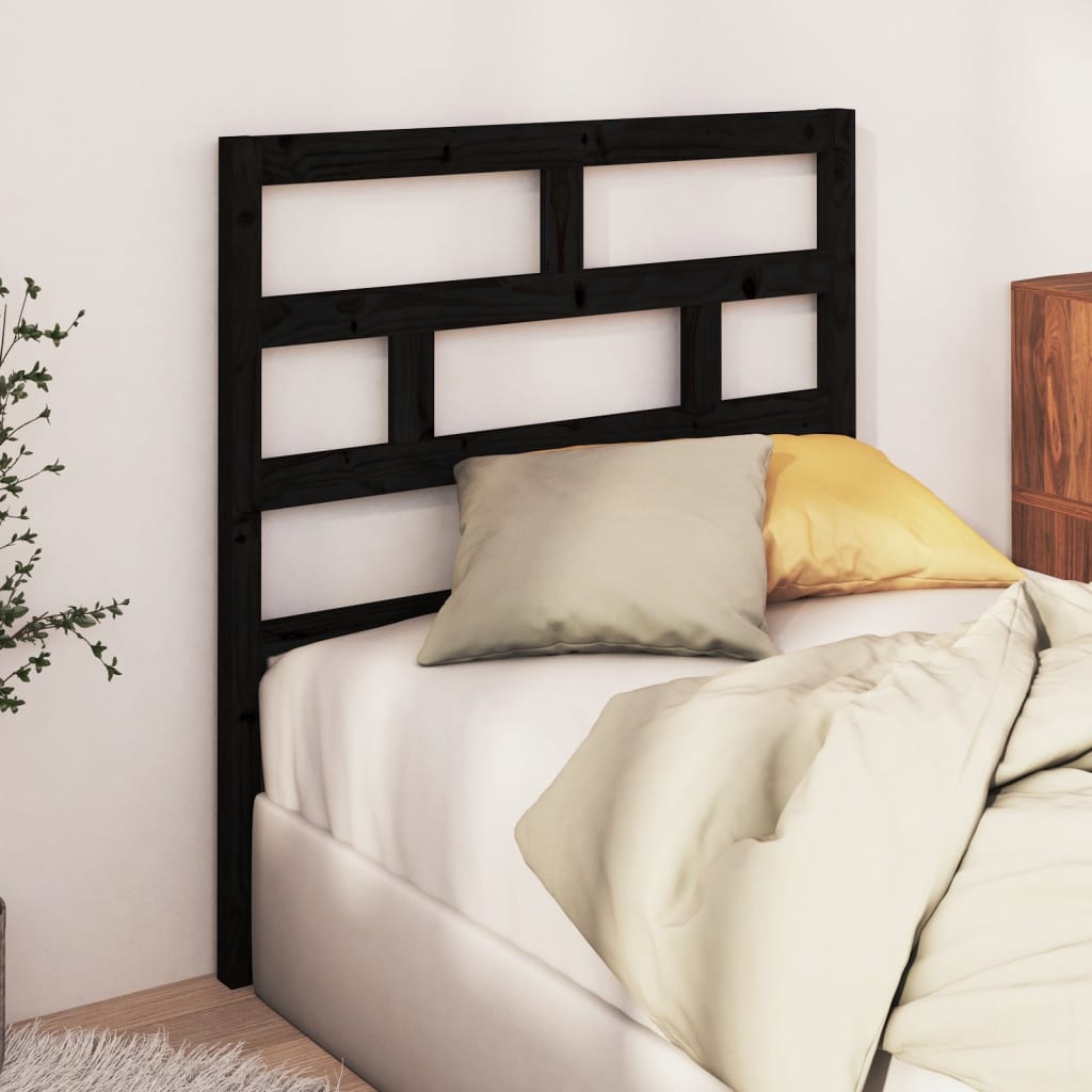 Bed Headboard Black 106X4X100 Cm Solid Wood Pine