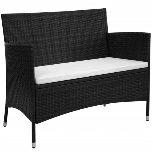 Garden Bench With Cushion Poly Rattan Black