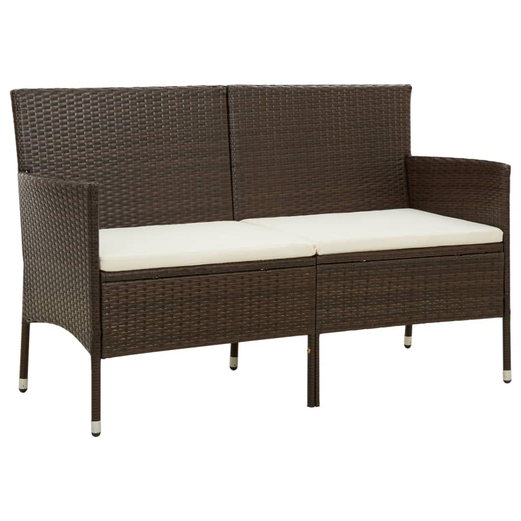 3-Seater Garden Sofa With Cushions Brown Poly Rattan