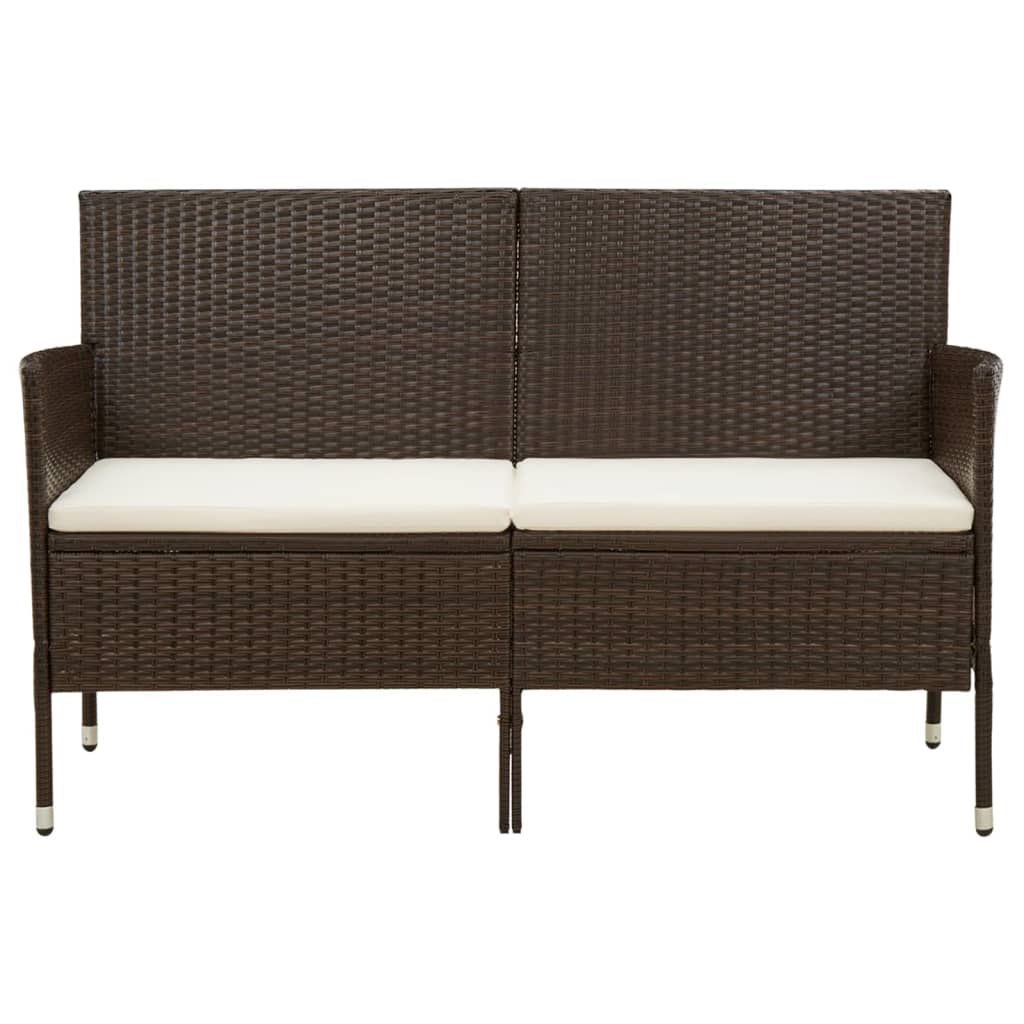 3-Seater Garden Sofa With Cushions Brown Poly Rattan