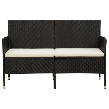 3-Seater Garden Sofa With Cushions Black Poly Rattan