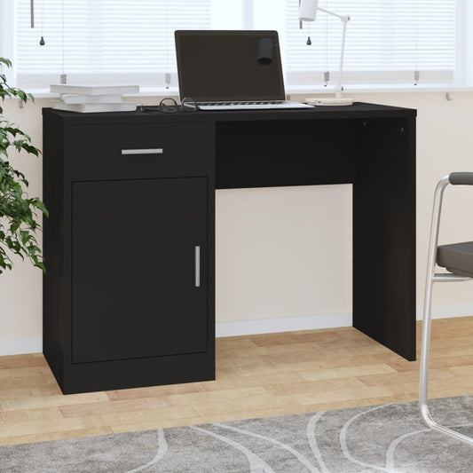 Desk With Drawer&Cabinet Black 100X40X73 Cm Engineered Wood