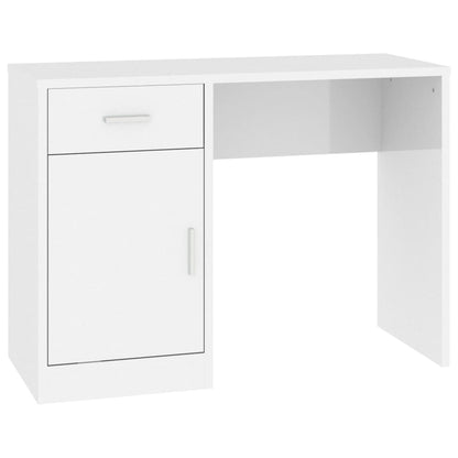 Desk With Drawer&Cabinet High Gloss White 100X40X73 Cm Engineered Wood