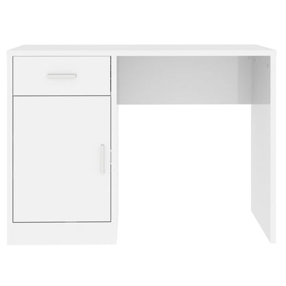 Desk With Drawer&Cabinet High Gloss White 100X40X73 Cm Engineered Wood