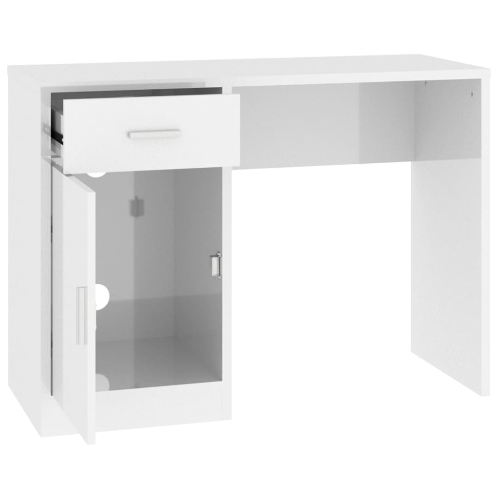 Desk With Drawer&Cabinet High Gloss White 100X40X73 Cm Engineered Wood