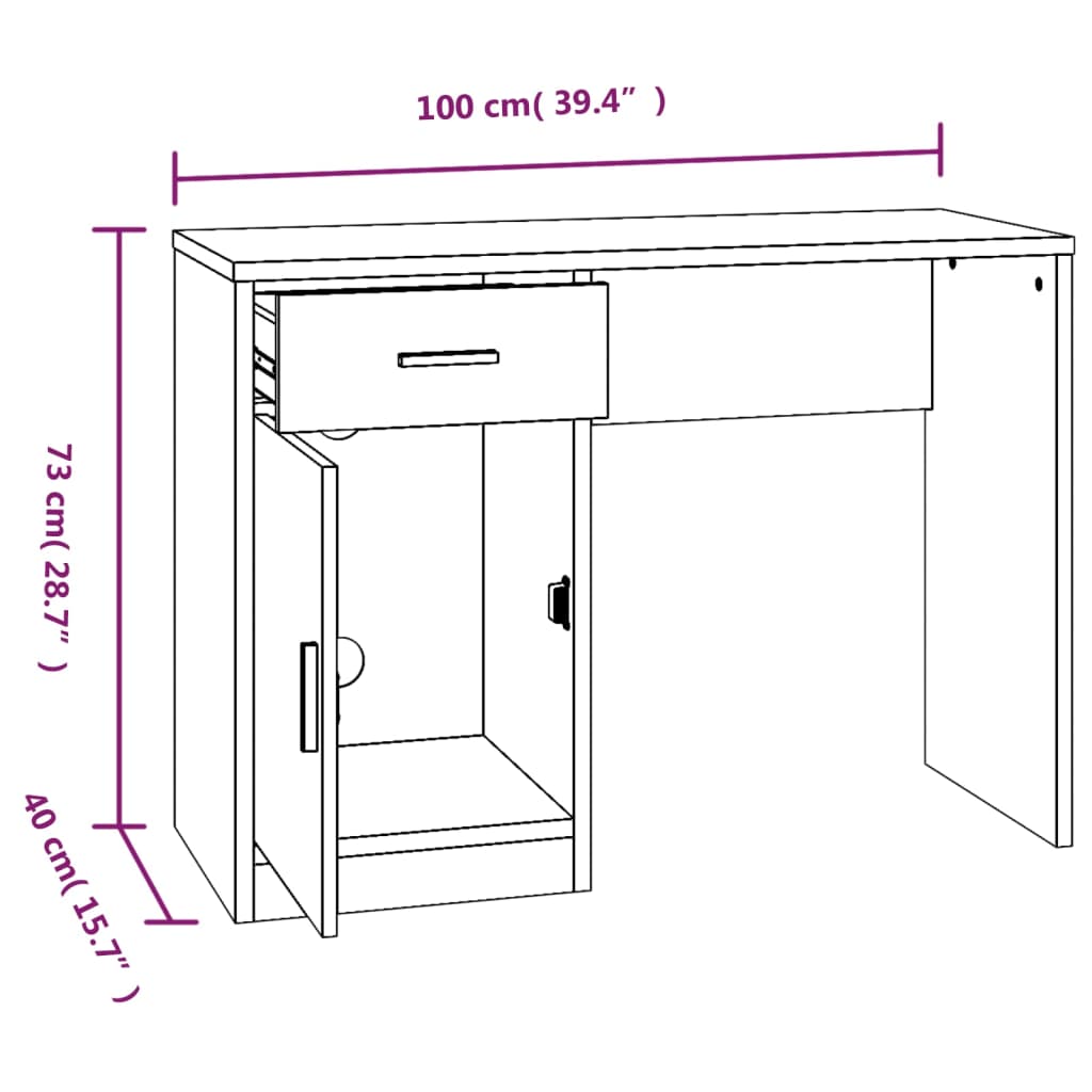 Desk With Drawer&Cabinet High Gloss White 100X40X73 Cm Engineered Wood