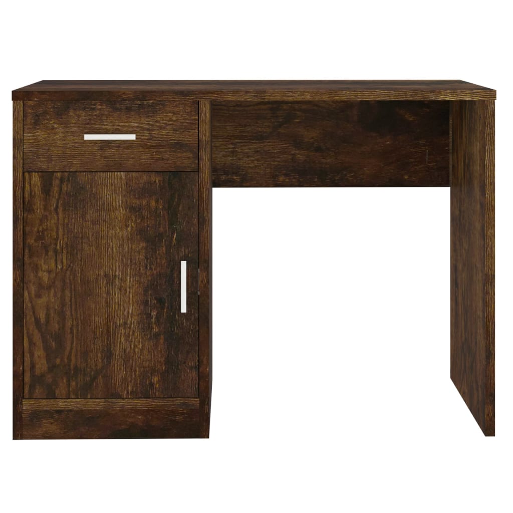 Desk With Drawer&Cabinet Smoked Oak 100X40X73 Cm Engineered Wood