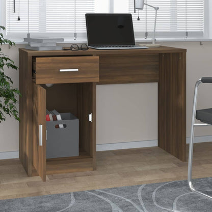 Desk With Drawer&Cabinet Brown Oak 100X40X73 Cm Engineered Wood