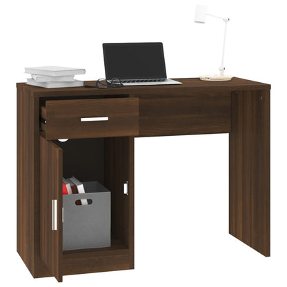 Desk With Drawer&Cabinet Brown Oak 100X40X73 Cm Engineered Wood