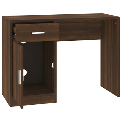 Desk With Drawer&Cabinet Brown Oak 100X40X73 Cm Engineered Wood