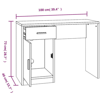 Desk With Drawer&Cabinet Brown Oak 100X40X73 Cm Engineered Wood