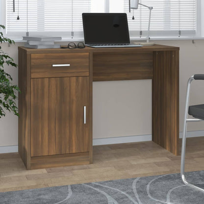 Desk With Drawer&Cabinet Brown Oak 100X40X73 Cm Engineered Wood