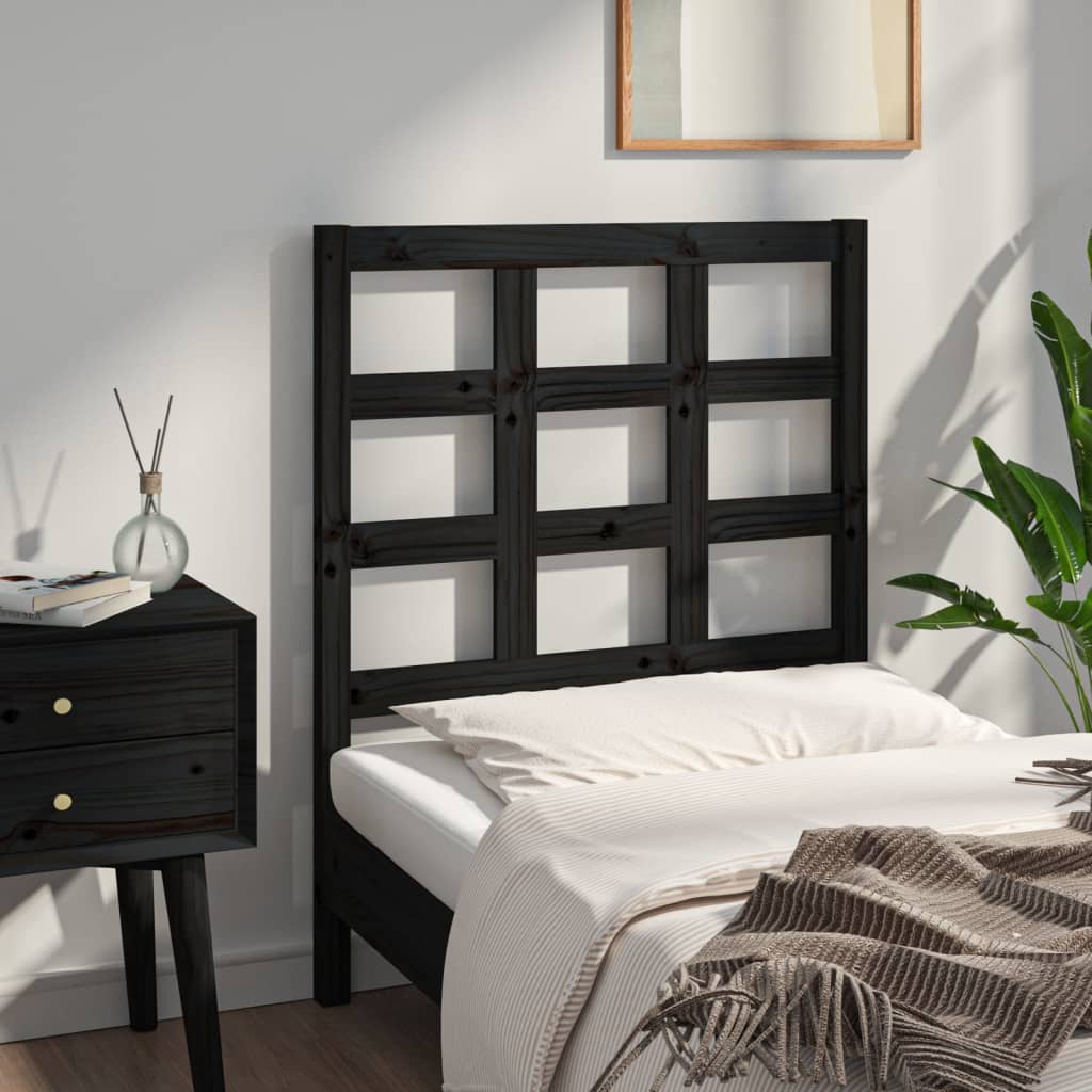 Bed Headboard Black 80.5X4X100 Cm Solid Wood Pine