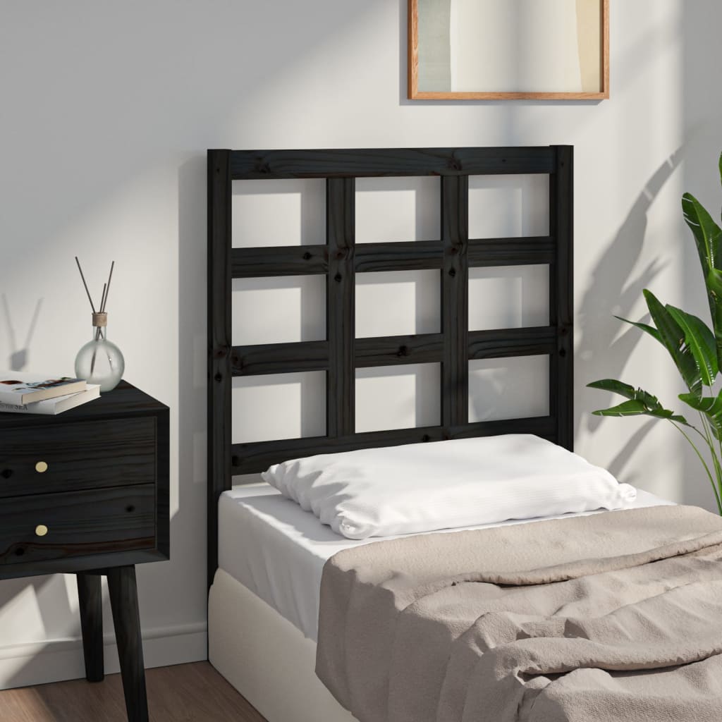 Bed Headboard Black 80.5X4X100 Cm Solid Wood Pine