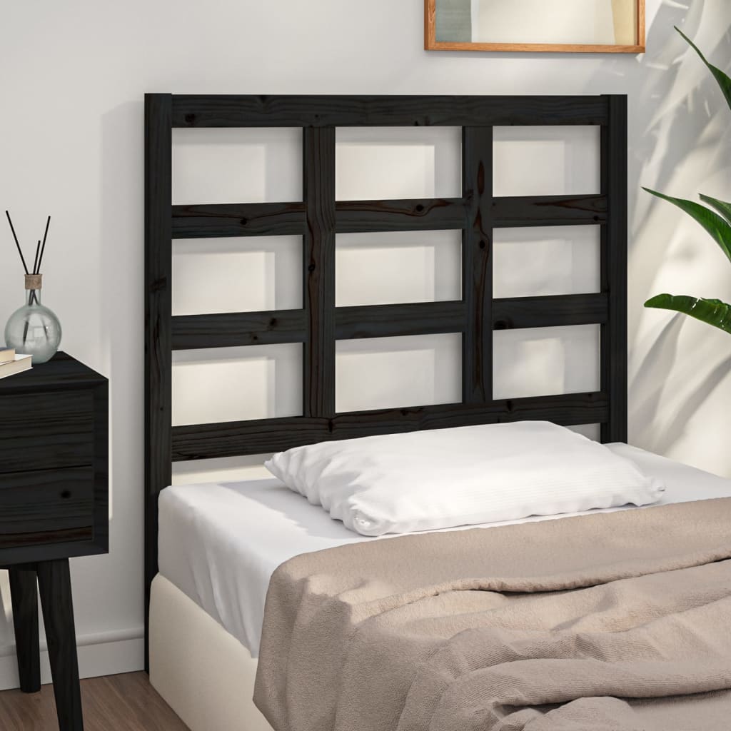 Bed Headboard Black 105.5X4X100 Cm Solid Wood Pine