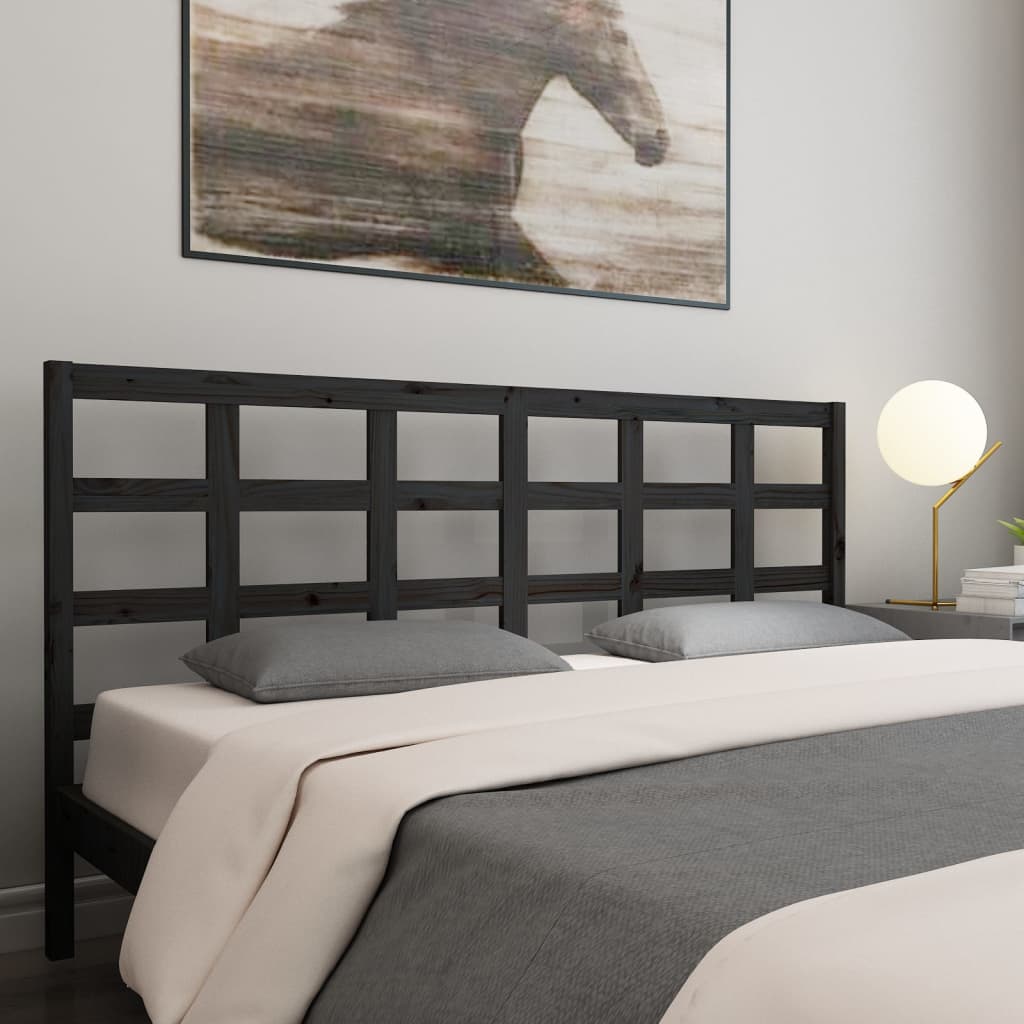 Bed Headboard Black 205.5X4X100 Cm Solid Wood Pine