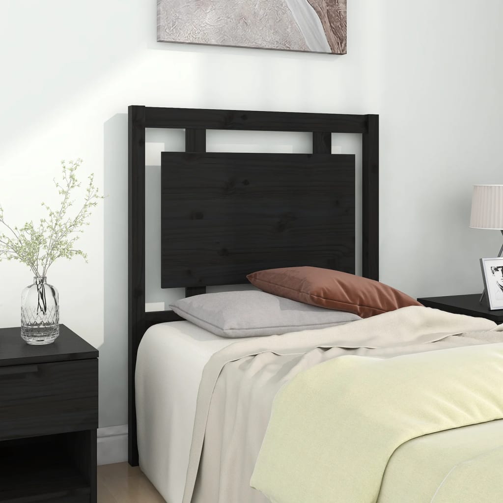 Bed Headboard Black 80.5X4X100 Cm Solid Pine Wood